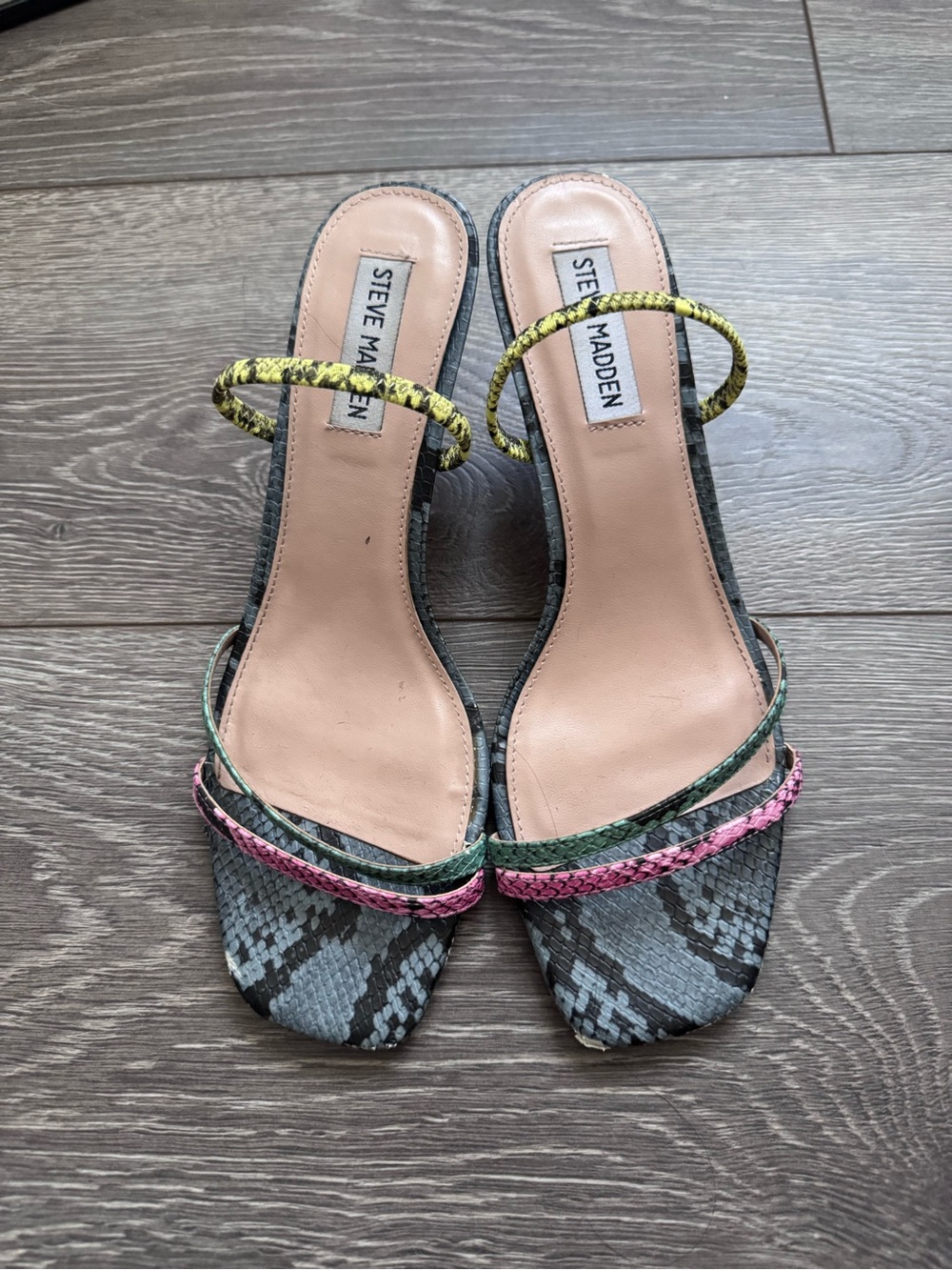 Steve Madden Multicolor Snake-Print Strappy Sandals heels